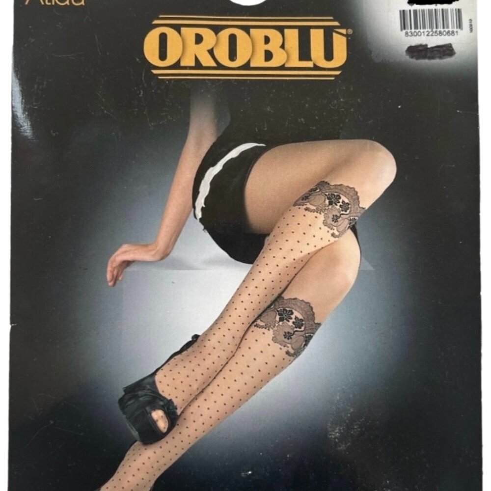 OROBLU LACE FLORAL PARTY COCKTAIL ITALIAN TIGHTS NUDE BLACK MEDIUM NIP
